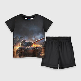 Детский костюм с шортами 3D с принтом ПОЛЕ БОЯ ,  |  | game | tank | war | боевой танк | война | выстрел | дым | игра | искры | огонь | пламя | танк | танкист | техника