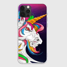 Чехол для iPhone 12 Pro Max с принтом Angry Unicorn , Силикон |  | cosmos | hair | rainbow | stars | unicorn | волосы | глаза | единорог | злой | зубы | космос | лошадь | радуга