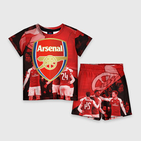 Детский костюм с шортами 3D с принтом Arsenal ,  |  | arsenal | arsenal fc | the gunners | английский клуб | арсенал | лондон | лондонский арсенал | премьер лига | футбол | футболист | футбольный клуб