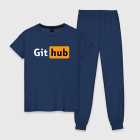 Женская пижама хлопок с принтом Git Hub , 100% хлопок | брюки и футболка прямого кроя, без карманов, на брюках мягкая резинка на поясе и по низу штанин | git hub | github | it | кодинг