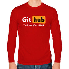 Мужской лонгслив хлопок с принтом GitHub Fork Place , 100% хлопок |  | git hub | github | it | кодинг