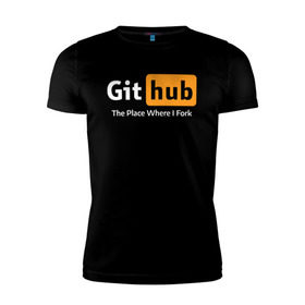 Мужская футболка премиум с принтом GitHub Fork Place , 92% хлопок, 8% лайкра | приталенный силуэт, круглый вырез ворота, длина до линии бедра, короткий рукав | git hub | github | it | кодинг