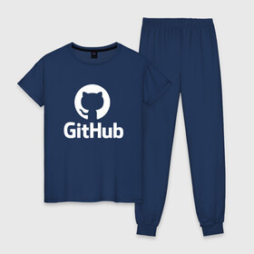 Женская пижама хлопок с принтом GitHub , 100% хлопок | брюки и футболка прямого кроя, без карманов, на брюках мягкая резинка на поясе и по низу штанин | git hub | github | it | кодинг | программист