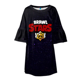 Детское платье 3D с принтом Brawl Stars , 100% полиэстер | прямой силуэт, чуть расширенный к низу. Круглая горловина, на рукавах — воланы | Тематика изображения на принте: brawl | brawl stars | stars | бравл | бравл старс | браво старс | игра | компьютерная | онлайн | старс