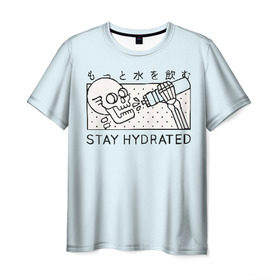 Мужская футболка 3D с принтом STAY HYDRATED , 100% полиэфир | прямой крой, круглый вырез горловины, длина до линии бедер | death | japan | skeleton | sport | vegan | water | yoga | веган | вегетарианство | вода | йога | скелет | спорт | хэллоуин | череп | япония