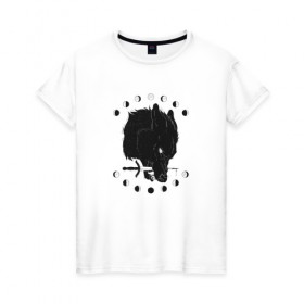 Женская футболка хлопок с принтом Волк С Кинжалом , 100% хлопок | прямой крой, круглый вырез горловины, длина до линии бедер, слегка спущенное плечо | волк | волк с кинжалом | кинжал | лунный цикл | минимализм
