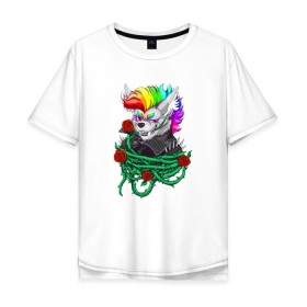 Мужская футболка хлопок Oversize с принтом Красочный Волчонок , 100% хлопок | свободный крой, круглый ворот, “спинка” длиннее передней части | волк | краски | красочный волчонок | радуга | рисунок | розы | тернии | цветы