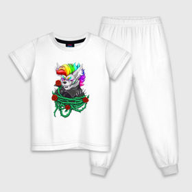 Детская пижама хлопок с принтом Красочный Волчонок , 100% хлопок |  брюки и футболка прямого кроя, без карманов, на брюках мягкая резинка на поясе и по низу штанин
 | волк | краски | красочный волчонок | радуга | рисунок | розы | тернии | цветы
