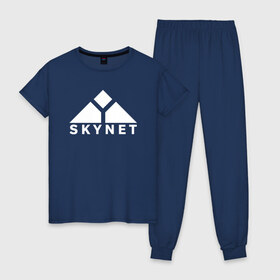 Женская пижама хлопок с принтом Skynet , 100% хлопок | брюки и футболка прямого кроя, без карманов, на брюках мягкая резинка на поясе и по низу штанин | skynet | скайнет | терминатор