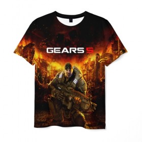 Мужская футболка 3D с принтом GEARS 5 , 100% полиэфир | прямой крой, круглый вырез горловины, длина до линии бедер | alien | combat | fight | game | gears 5 | gears of war | gun | human | man | monsters | powerful | saw | strong | war | weapon | игры