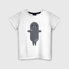 Детская футболка хлопок с принтом Миленький тюлень , 100% хлопок | круглый вырез горловины, полуприлегающий силуэт, длина до линии бедер | животные | карикатура | милота | тюлень | тюленьчик