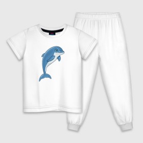 Детская пижама хлопок с принтом Дельфин , 100% хлопок |  брюки и футболка прямого кроя, без карманов, на брюках мягкая резинка на поясе и по низу штанин
 | дельфин | милота | рисунок