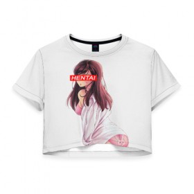 Женская футболка Cropp-top с принтом HENTAI , 100% полиэстер | круглая горловина, длина футболки до линии талии, рукава с отворотами | ahegao | аниме | ахегао | девушка | хентаи | хентау