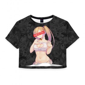 Женская футболка Cropp-top с принтом HENTAI , 100% полиэстер | круглая горловина, длина футболки до линии талии, рукава с отворотами | ahegao | аниме | ахегао | девушка | хентаи | хентау