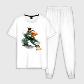 Мужская пижама хлопок с принтом Street Fighter Ryu , 100% хлопок | брюки и футболка прямого кроя, без карманов, на брюках мягкая резинка на поясе и по низу штанин
 | street fighter ryu