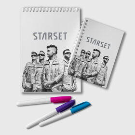 Блокнот с принтом Starset Band , 100% бумага | 48 листов, плотность листов — 60 г/м2, плотность картонной обложки — 250 г/м2. Листы скреплены удобной пружинной спиралью. Цвет линий — светло-серый
 | Тематика изображения на принте: logo | rock | starset | лого | рок | старсет