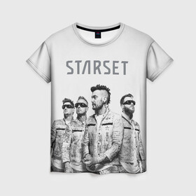 Женская футболка 3D с принтом Starset Band , 100% полиэфир ( синтетическое хлопкоподобное полотно) | прямой крой, круглый вырез горловины, длина до линии бедер | logo | rock | starset | лого | рок | старсет