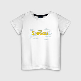 Детская футболка хлопок с принтом Симпсоны , 100% хлопок | круглый вырез горловины, полуприлегающий силуэт, длина до линии бедер | simpson | simpsons | заставка | логотип | надпись | название | небо | облака | семейка | симпсон | симпсоны | шрифт