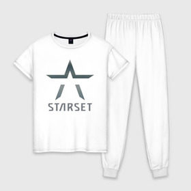 Женская пижама хлопок с принтом Starset , 100% хлопок | брюки и футболка прямого кроя, без карманов, на брюках мягкая резинка на поясе и по низу штанин | Тематика изображения на принте: logo | rock | starset | лого | рок | старсет