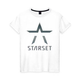 Женская футболка хлопок с принтом Starset , 100% хлопок | прямой крой, круглый вырез горловины, длина до линии бедер, слегка спущенное плечо | logo | rock | starset | лого | рок | старсет