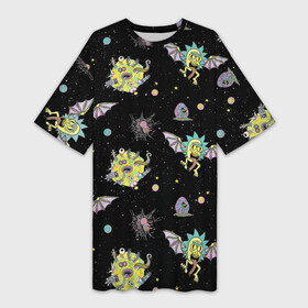 Платье-футболка 3D с принтом Rick and Morty pattern ,  |  | Тематика изображения на принте: morty | pattern | rick | rick and morty | space | t shirt | vdosadir