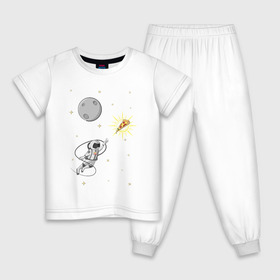 Детская пижама хлопок с принтом Пиццанавт , 100% хлопок |  брюки и футболка прямого кроя, без карманов, на брюках мягкая резинка на поясе и по низу штанин
 | астронавт | графика | еда | звезды | космонавт | космос | луна | пицца | рисунок