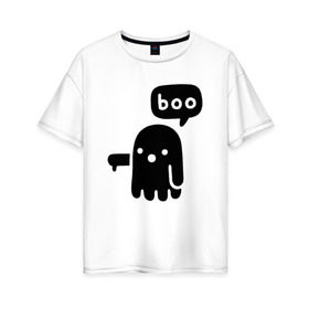 Женская футболка хлопок Oversize с принтом Boo , 100% хлопок | свободный крой, круглый ворот, спущенный рукав, длина до линии бедер
 | 19 | 2019 | boo | ghost | halloween | бу | ведьма | зло | картинка | нечисть | приведение | призрак | прикольная | тыква | тьма | ужас | хелловин | хеллоувин | хэллоуин