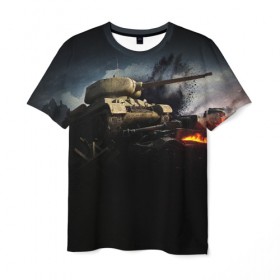 Мужская футболка 3D с принтом ТАНКИ , 100% полиэфир | прямой крой, круглый вырез горловины, длина до линии бедер | game | tank | war | боевой танк | война | выстрел | дым | игра | искры | огонь | пламя | танк | танки | танкист | техника