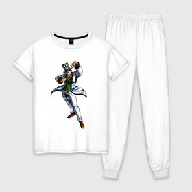 Женская пижама хлопок с принтом Jojos Bizarre Adventure , 100% хлопок | брюки и футболка прямого кроя, без карманов, на брюках мягкая резинка на поясе и по низу штанин | 
