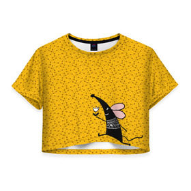Женская футболка Cropp-top с принтом Крыса , 100% полиэстер | круглая горловина, длина футболки до линии талии, рукава с отворотами | 