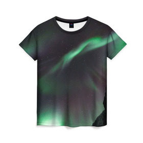 Женская футболка 3D с принтом Северное сияние , 100% полиэфир ( синтетическое хлопкоподобное полотно) | прямой крой, круглый вырез горловины, длина до линии бедер | звезда | звездное | звезды | космический | космос | космосе | небо | север | северное | сияние | сиянием | сияния