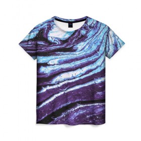Женская футболка 3D с принтом Фиолетовые краски металлик , 100% полиэфир ( синтетическое хлопкоподобное полотно) | прямой крой, круглый вырез горловины, длина до линии бедер | Тематика изображения на принте: 