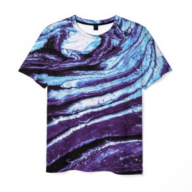 Мужская футболка 3D с принтом Фиолетовые краски металлик , 100% полиэфир | прямой крой, круглый вырез горловины, длина до линии бедер | Тематика изображения на принте: 