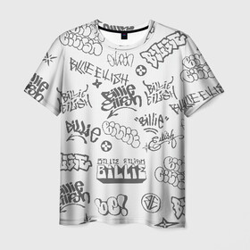 Мужская футболка 3D с принтом Billie Eilish Graffiti Gray , 100% полиэфир | прямой крой, круглый вырез горловины, длина до линии бедер | billie | eilish | graffiti | grunge | айлиш | беляш | беляшик | билли | биляш | граффити | татуировки