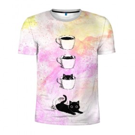 Мужская футболка 3D спортивная с принтом catfee , 100% полиэстер с улучшенными характеристиками | приталенный силуэт, круглая горловина, широкие плечи, сужается к линии бедра | cat | coffee | кот | котёнок | кофе | кошка | краски | чашка | черный кот