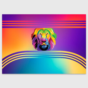 Поздравительная открытка с принтом Радужный лев , 100% бумага | плотность бумаги 280 г/м2, матовая, на обратной стороне линовка и место для марки
 | абстракция | африка | градиент | грива | животное | зверь | зодиак | клетка | король | лещенко | львица | переход | прайд | радуга | разноцветный | рык | сафари | тигр | хищник | царь | цвет