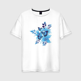 Женская футболка хлопок Oversize с принтом Цветы И Бабочки , 100% хлопок | свободный крой, круглый ворот, спущенный рукав, длина до линии бедер
 | бабочки | красота | милота | рисунок | цветы | цветы и бабочки