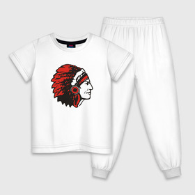 Детская пижама хлопок с принтом Индеец , 100% хлопок |  брюки и футболка прямого кроя, без карманов, на брюках мягкая резинка на поясе и по низу штанин
 | Тематика изображения на принте: индеец | индейцы | перья | рисунок
