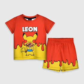 Детский костюм с шортами 3D с принтом Brawl Stars Leon Pikachu ,  |  | brawl stars | pikachu | взлом brawl stars | леон brawl stars | пикачу | сервера brawl stars | скачать brawl stars | скачать бесплатно brawl stars