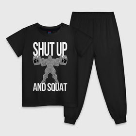 Детская пижама хлопок с принтом Shut up and ssquat , 100% хлопок |  брюки и футболка прямого кроя, без карманов, на брюках мягкая резинка на поясе и по низу штанин
 | lift | powerlifting | shut up | squat | приседание со штангой