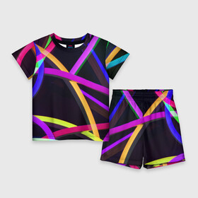 Детский костюм с шортами 3D с принтом Светящиеся полосы ,  |  | abstract | neon | абстрактно | абстрактный | абстракция | линии | неон | неонка | неоновая | неоновые | неоновый | полоски | полосы | разноцветные | светящиеся | цветные