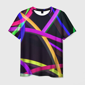 Мужская футболка 3D с принтом Светящиеся полосы , 100% полиэфир | прямой крой, круглый вырез горловины, длина до линии бедер | Тематика изображения на принте: abstract | neon | абстрактно | абстрактный | абстракция | линии | неон | неонка | неоновая | неоновые | неоновый | полоски | полосы | разноцветные | светящиеся | цветные