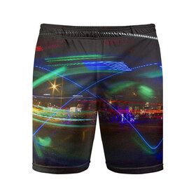 Мужские шорты 3D спортивные с принтом Neon ,  |  | neon | город | города | городе | городом | городской | неон | неонка | неоновые | неоновый | свет | светящиеся | светящийся | светящимся