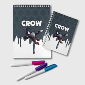 Блокнот с принтом BRAWL STARS CROW , 100% бумага | 48 листов, плотность листов — 60 г/м2, плотность картонной обложки — 250 г/м2. Листы скреплены удобной пружинной спиралью. Цвет линий — светло-серый
 | Тематика изображения на принте: brawl stars | bull | colt | crow | leon | stars | берли | бо | брок | ворон | джесси | динамайк | дэррил | кольт | леон | мортис | нита | пайпер | пенни | поко | пэм | рикошет | спайк | фрэнк | шелли | эль примо