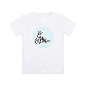 Детская футболка хлопок с принтом Крыса с иероглифом , 100% хлопок | круглый вырез горловины, полуприлегающий силуэт, длина до линии бедер | 