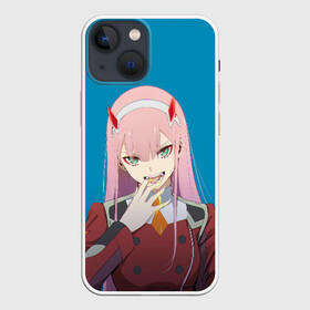 Чехол для iPhone 13 mini с принтом Darliing on blue ,  |  | Тематика изображения на принте: 02 | anime | darling in the franxx | hiro | manga | zero two | аниме | ахегао | любимый во франксе | манга | милый во франксе | ноль два | хиро