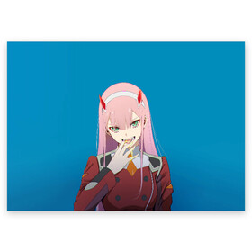 Поздравительная открытка с принтом Darling In The Franxx , 100% бумага | плотность бумаги 280 г/м2, матовая, на обратной стороне линовка и место для марки
 | 02 | anime | darling in the franxx | hiro | manga | zero two | аниме | ахегао | любимый во франксе | манга | милый во франксе | ноль два | хиро