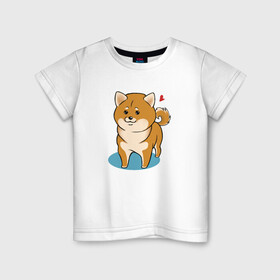 Детская футболка хлопок с принтом Шиба-ину , 100% хлопок | круглый вырез горловины, полуприлегающий силуэт, длина до линии бедер | милашка | пёсик | пушистик | собака | шиба ину | щенок