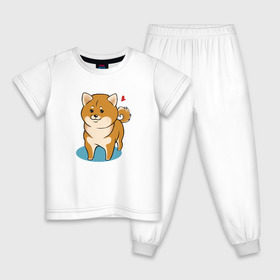 Детская пижама хлопок с принтом Шиба-ину , 100% хлопок |  брюки и футболка прямого кроя, без карманов, на брюках мягкая резинка на поясе и по низу штанин
 | милашка | пёсик | пушистик | собака | шиба ину | щенок