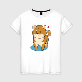Женская футболка хлопок с принтом Шиба-ину , 100% хлопок | прямой крой, круглый вырез горловины, длина до линии бедер, слегка спущенное плечо | милашка | пёсик | пушистик | собака | шиба ину | щенок